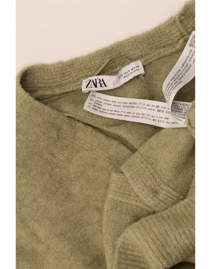 Zara Γυναικείο πουλόβερ ζακέτα oversized UK 10 Small Khaki Acrylic