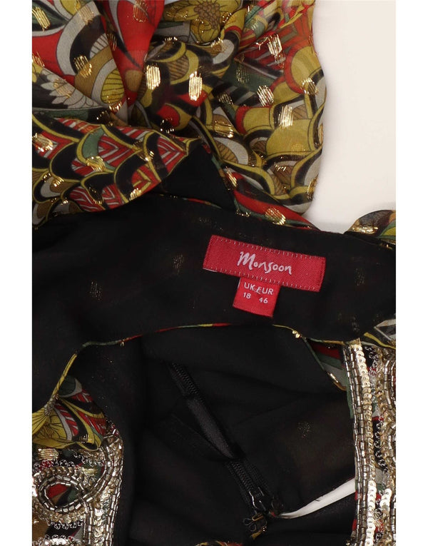 Monsoon Γυναικείο Αμάνικο Φόρεμα A-Line UK 18 XL Πράσινο Floral