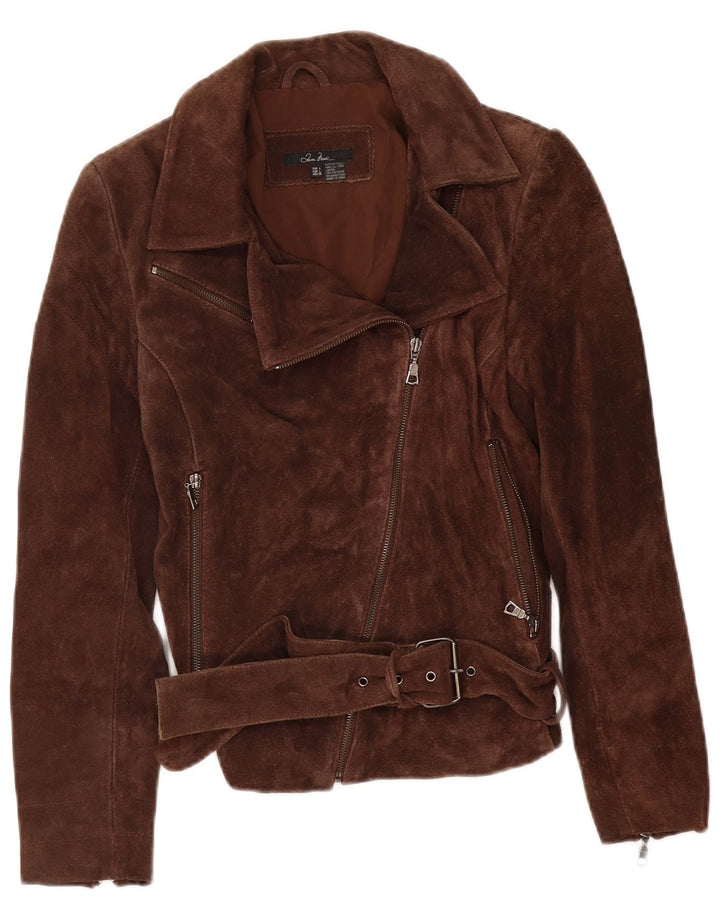 Zara Γυναικείο Suede Biker Jacket UK 14 Large Brown Δερμάτινο