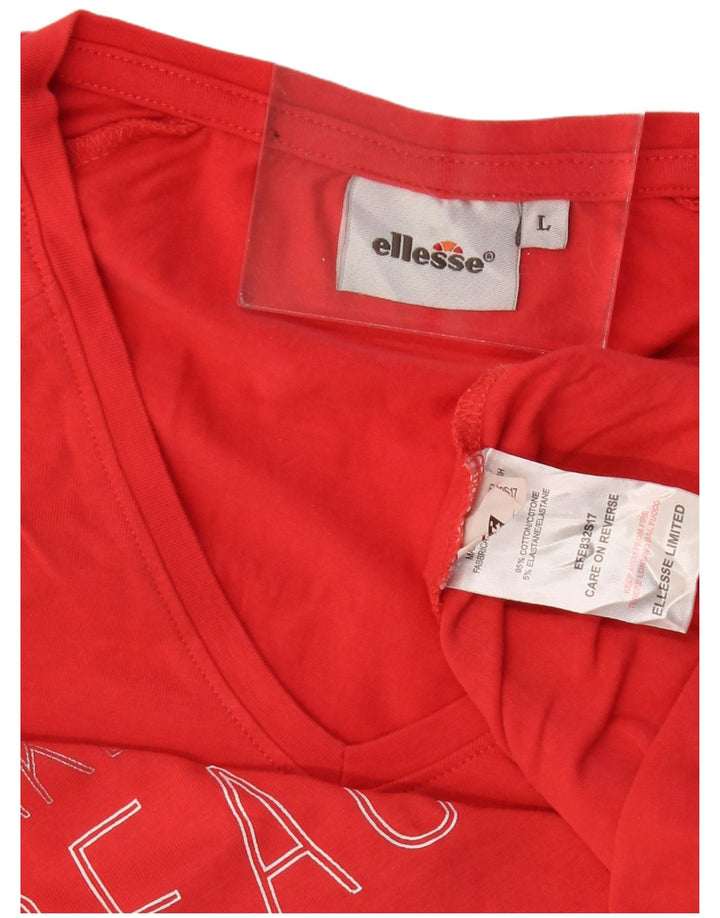 Ellesse Γυναικείο γραφικό T-Shirt Top UK 14 μεγάλο κόκκινο βαμβακερό