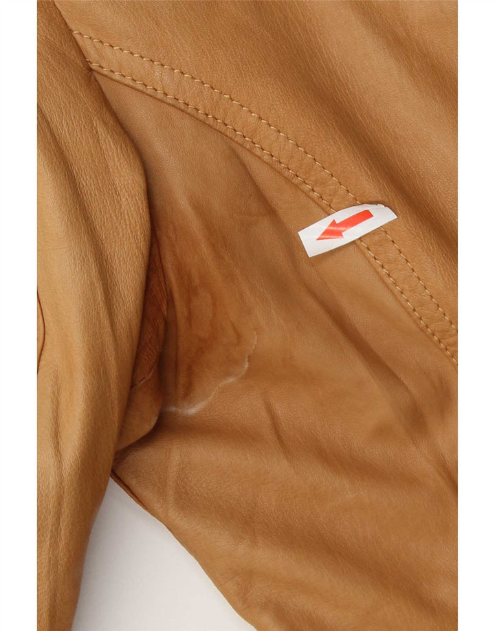 Sandro Ferrone Γυναικείο Crop Δερμάτινο Μπουφάν UK 14 Large Brown Δερμάτινο