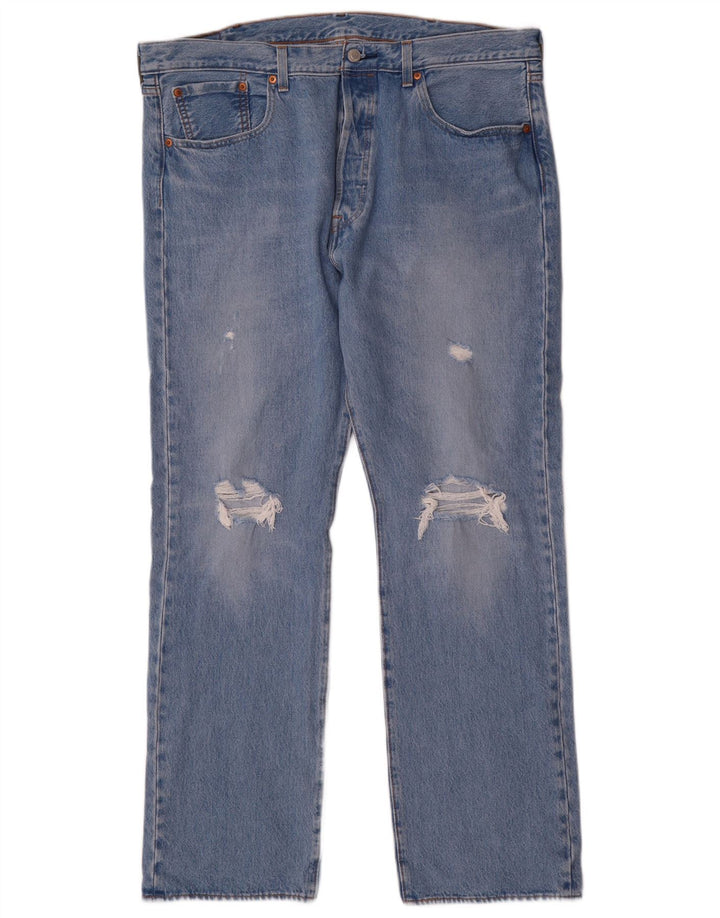 Levi's Mens 501 Distressed Straight Jeans W38 L32 Μπλε βαμβακερό