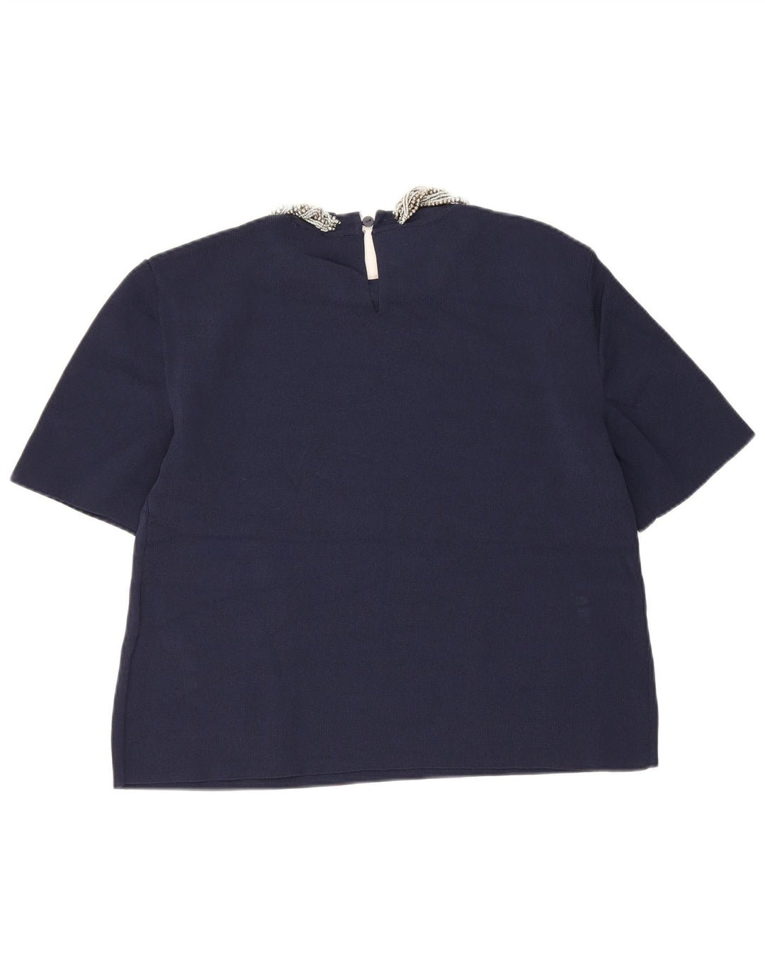 Zara Γυναικεία Crop Μπλούζα Τοπ UK 12 Medium Navy Blue Viscose