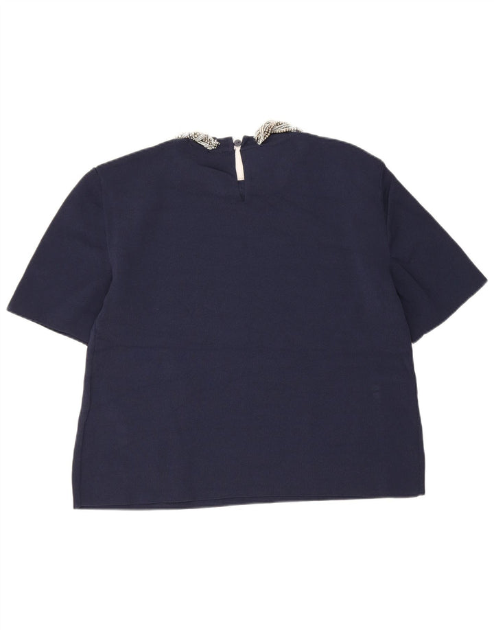 Zara Γυναικεία Crop Μπλούζα Τοπ UK 12 Medium Navy Blue Viscose