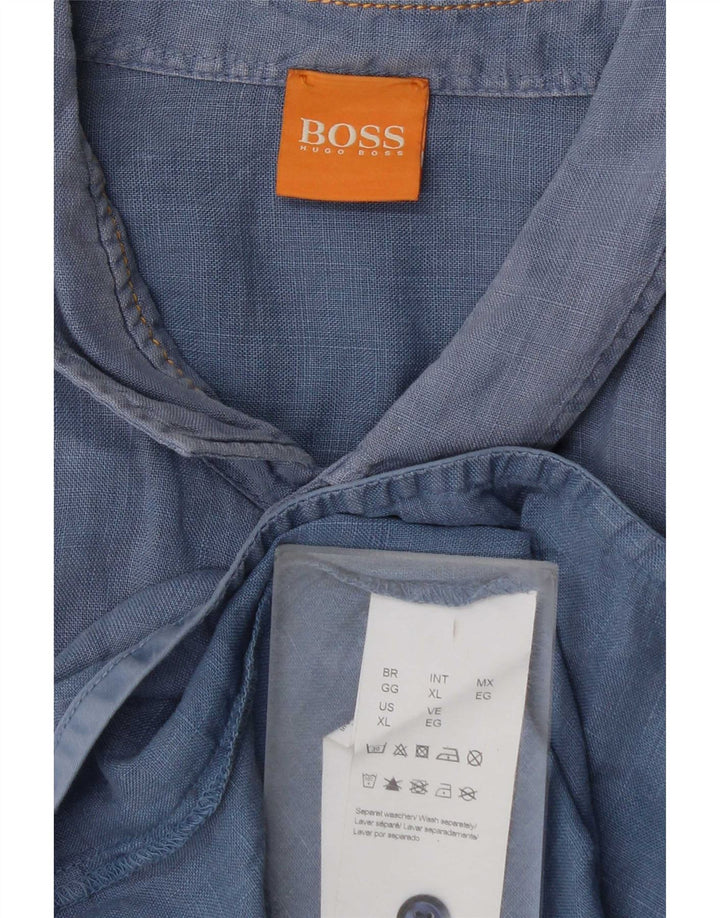 Ανδρικό κοντομάνικο πουκάμισο Hugo Boss XL Μπλε βαμβακερό