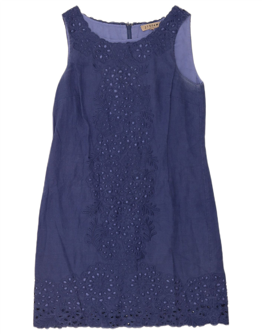 Γυναικείο αμάνικο βασικό φόρεμα παζλ UK 10 Small Navy Blue Floral λινό