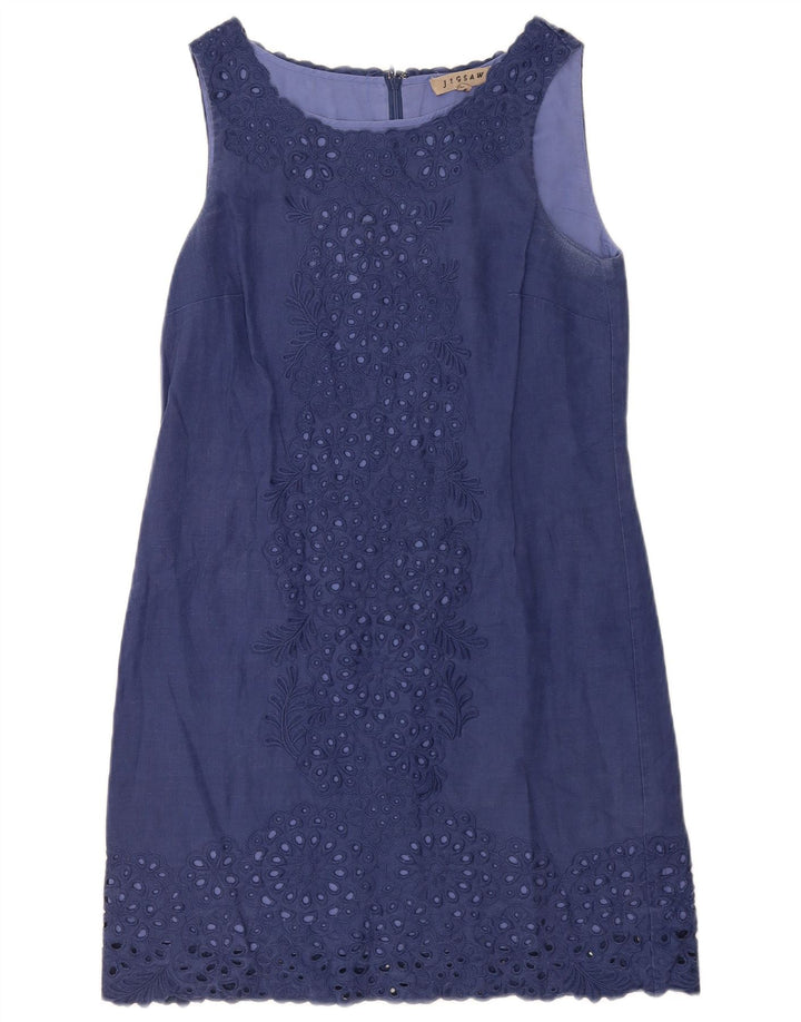 Γυναικείο αμάνικο βασικό φόρεμα παζλ UK 10 Small Navy Blue Floral λινό