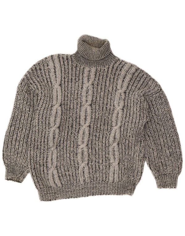 Vintage γυναικείο πουλόβερ με ρολό λαιμόκοψη UK 16 μεγάλο γκρι ριγέ