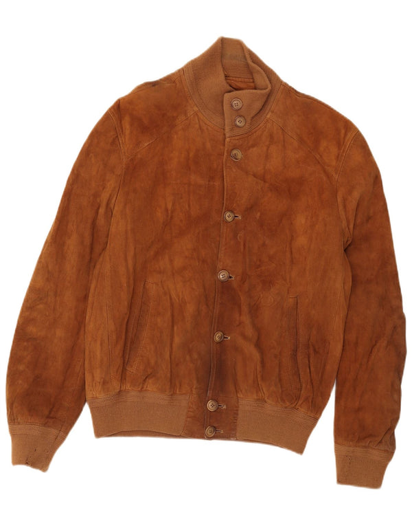 Vintage Ανδρικό Suede Bomber Jacket IT 50 Large Brown Δερμάτινο