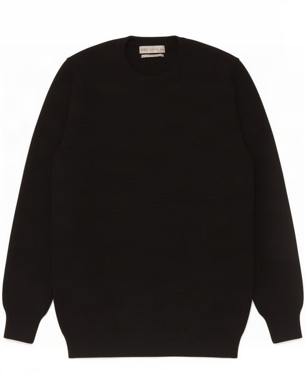 Marks & Spencer Mens Crew Neck Jumper Sweater Medium Black Lambswool