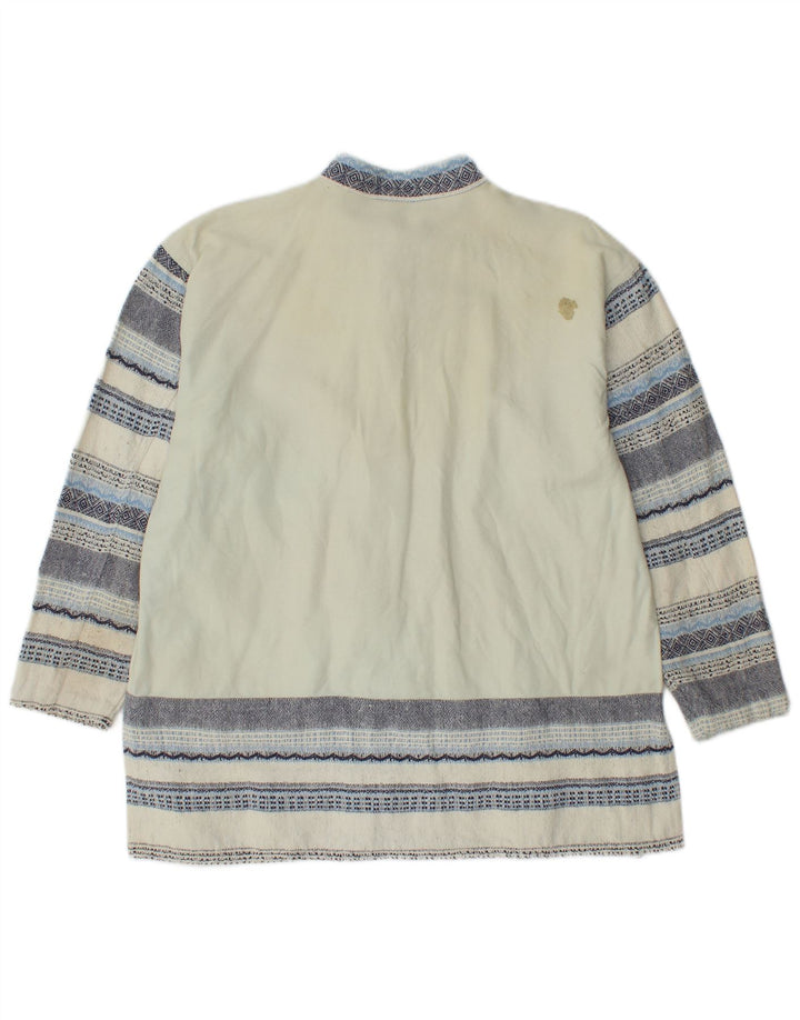 Vintage γυναικεία μακρυμάνικη μπλούζα UK 12/14 Medium Off White ριγέ