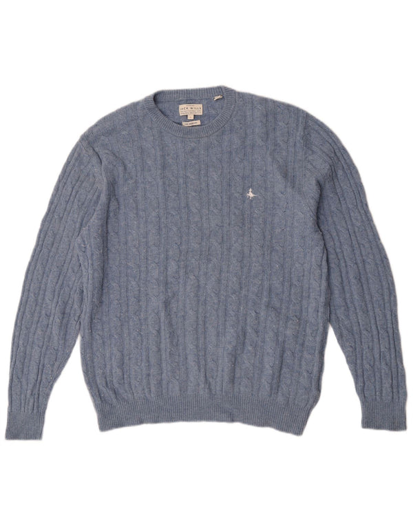 Jack Wills Mens The Marlow Crew Neck Jumper πουλόβερ Large Blue Wool