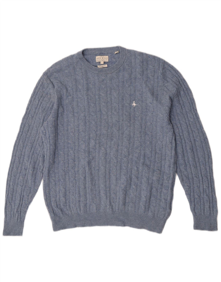 Jack Wills Mens The Marlow Crew Neck Jumper πουλόβερ Large Blue Wool