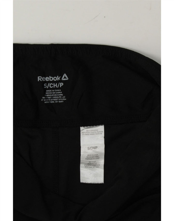REEBOK Womens Graphic Capri Tracksuit Trousers UK 8 Small Black Polyester Vintage Reebok and Second-Hand Reebok from Messina Hembry 