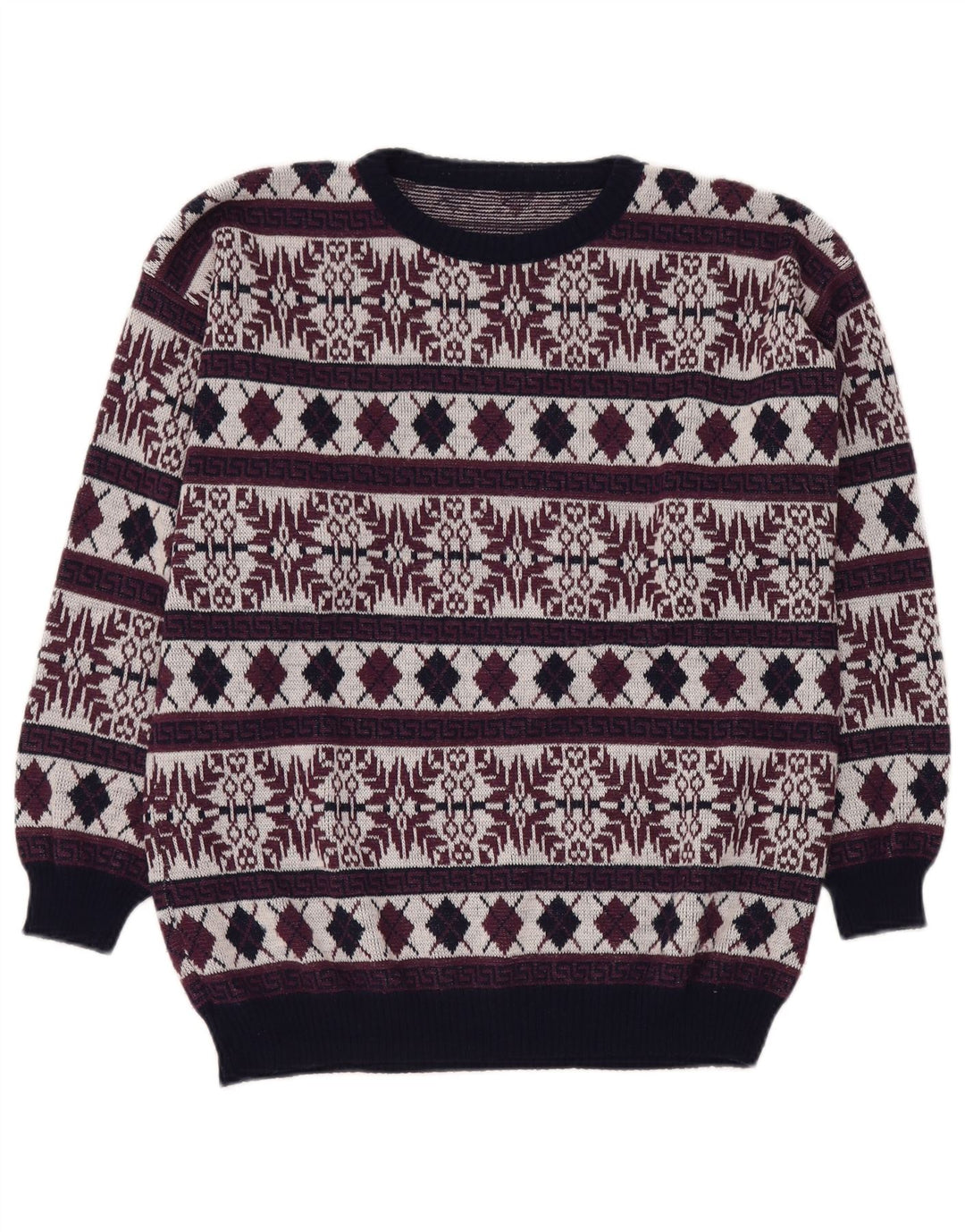 VINTAGE Ανδρικό πουλόβερ με λαιμόκοψη UK 40 Medium Burgundy Fair Isle