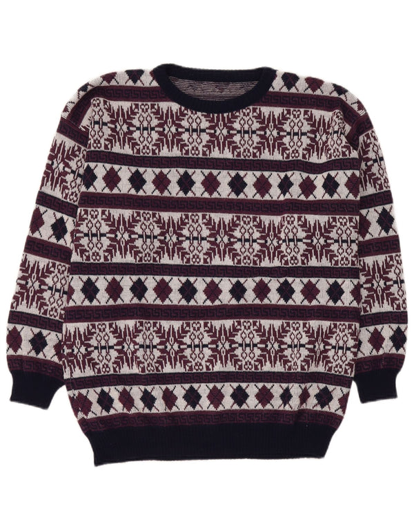 VINTAGE Ανδρικό πουλόβερ με λαιμόκοψη UK 40 Medium Burgundy Fair Isle