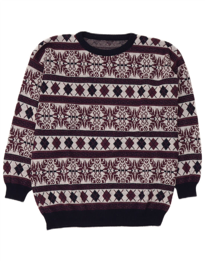 VINTAGE Ανδρικό πουλόβερ με λαιμόκοψη UK 40 Medium Burgundy Fair Isle
