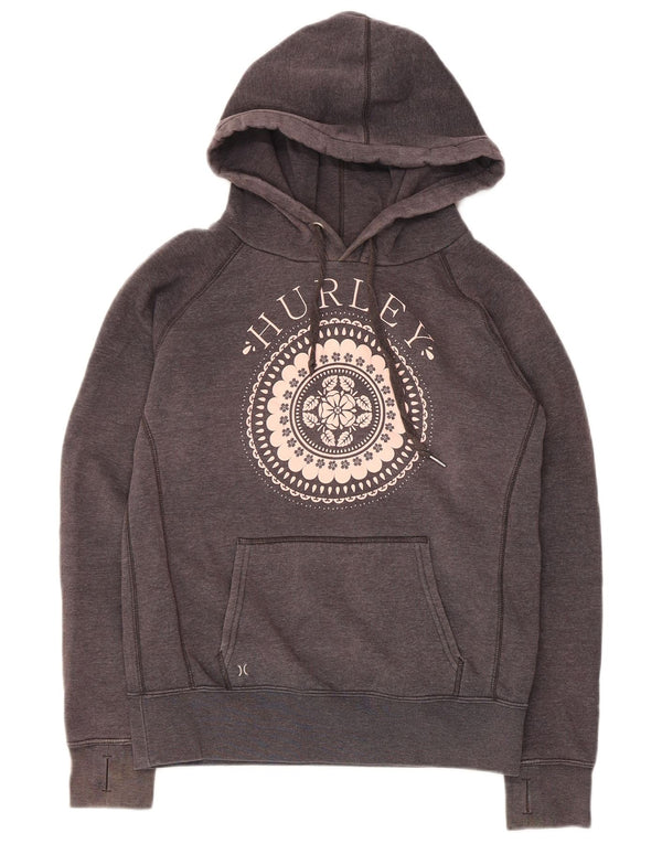Hurley Γυναικείο Γραφικό Hoodie Jumper UK 14 Medium Grey Cotton