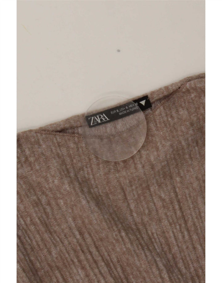 Zara Γυναικεία Μπλούζα Crop Top UK 10 Small Brown