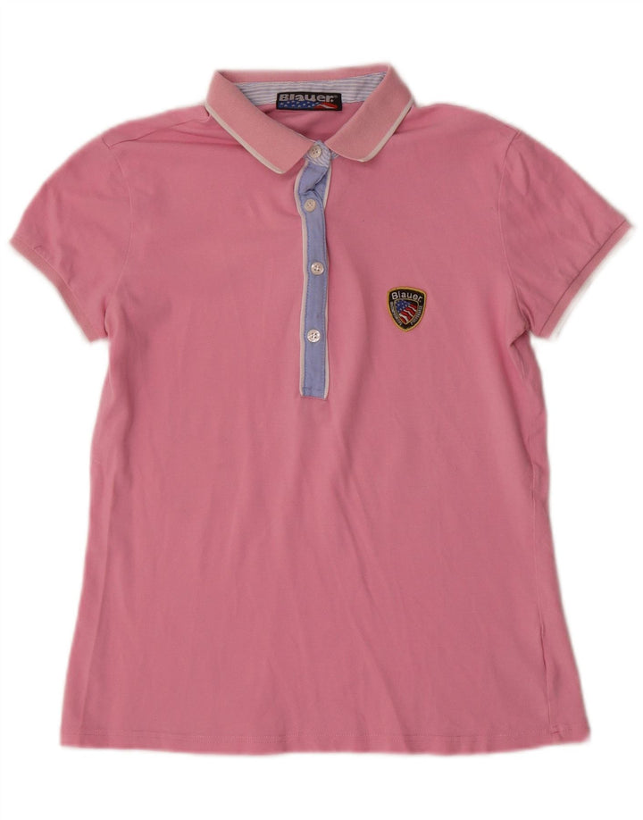 Blauer γυναικείο μπλουζάκι πόλο UK 12 Medium Pink