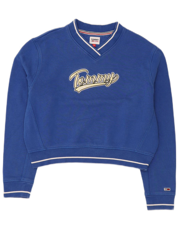 Tommy Hilfiger Womens Oversized Graphic Crop Sweatshirt Jumper UK 6 XS Blue