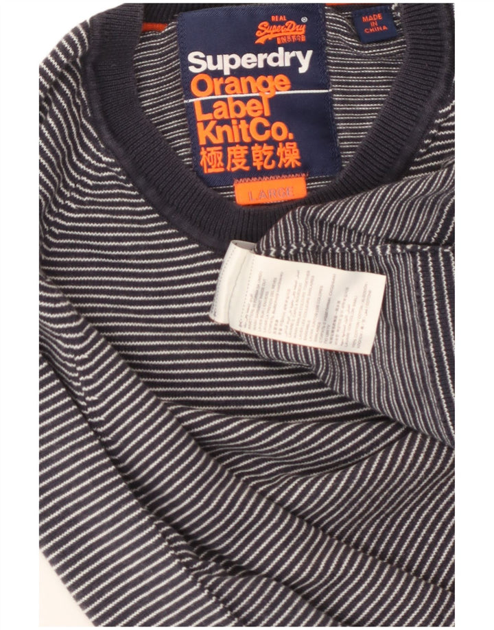 Superdry Ανδρικό πουλόβερ με λαιμόκοψη μεγάλου μπλε ριγέ βαμβακερό