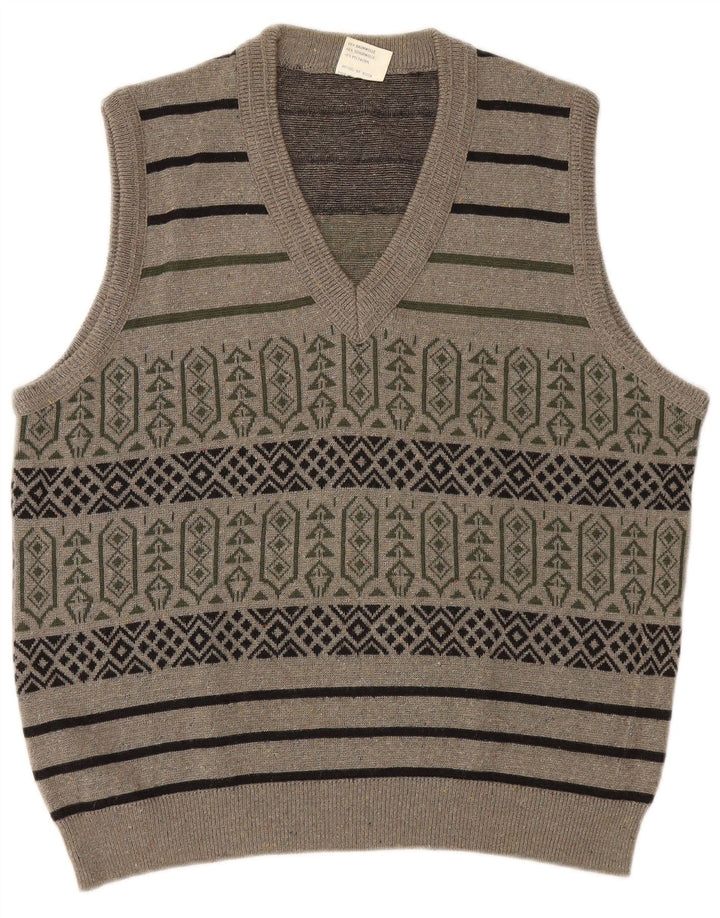Vintage ανδρικό γιλέκο Tank Top Μεγάλο γκρι γεωμετρικό βαμβάκι