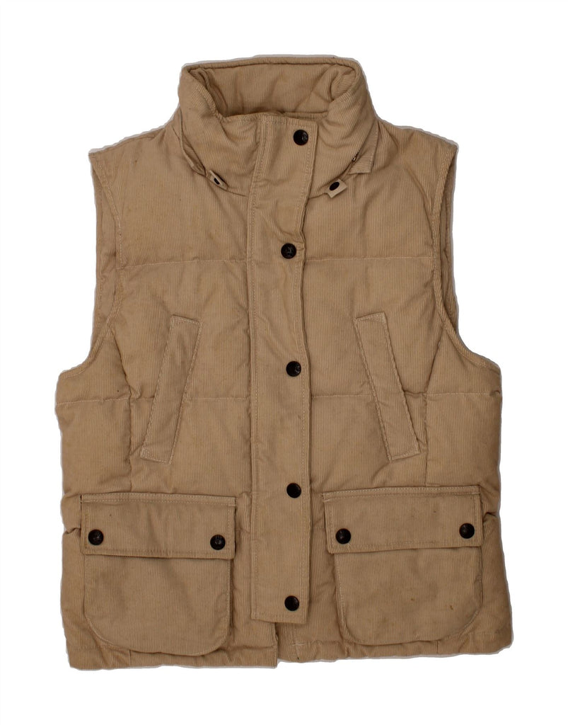 RALPH LAUREN Womens Padded Gilet UK 14 Medium Beige Pinstripe Cotton Vintage Ralph Lauren and Second-Hand Ralph Lauren from Messina Hembry 