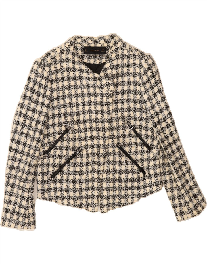 ZARA Womens 1 Button Blazer Jacket UK 16 Large White Check Vintage Zara and Second-Hand Zara from Messina Hembry 