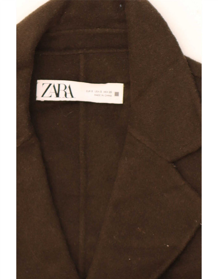Zara Γυναικείο Μπουφάν blazer με διπλό στήθος UK 10 Small Khaki Wool