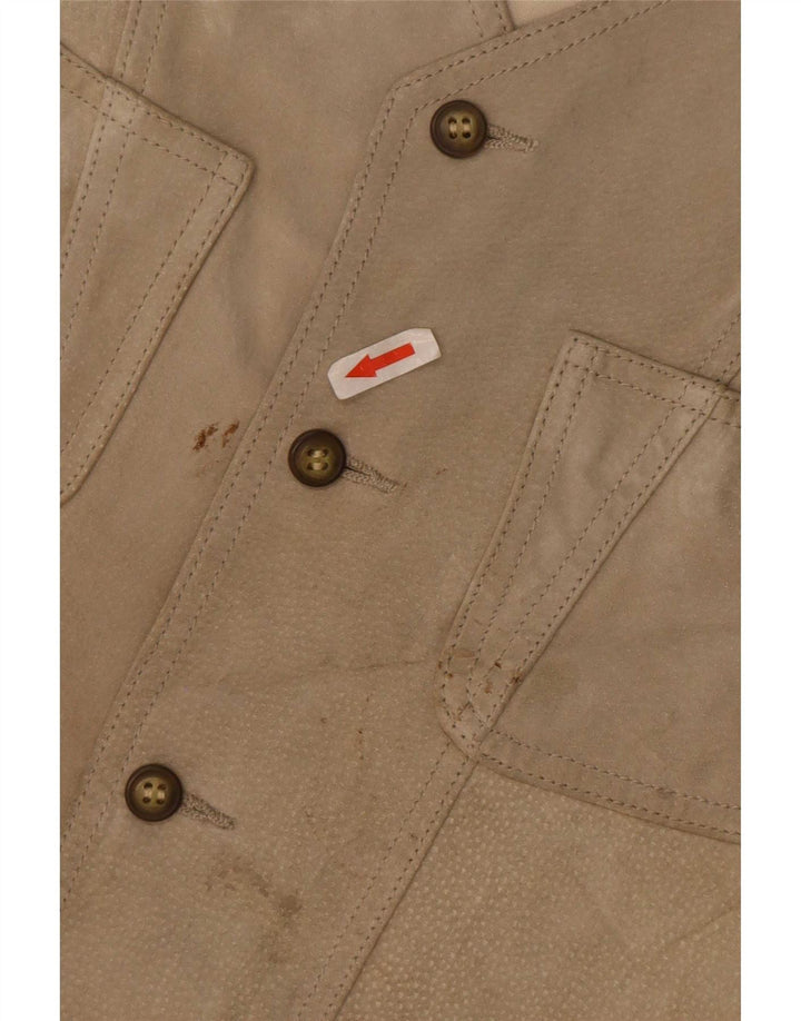 Vintage Mens Suede Utility Gilet IT 48 Medium Beige Leather