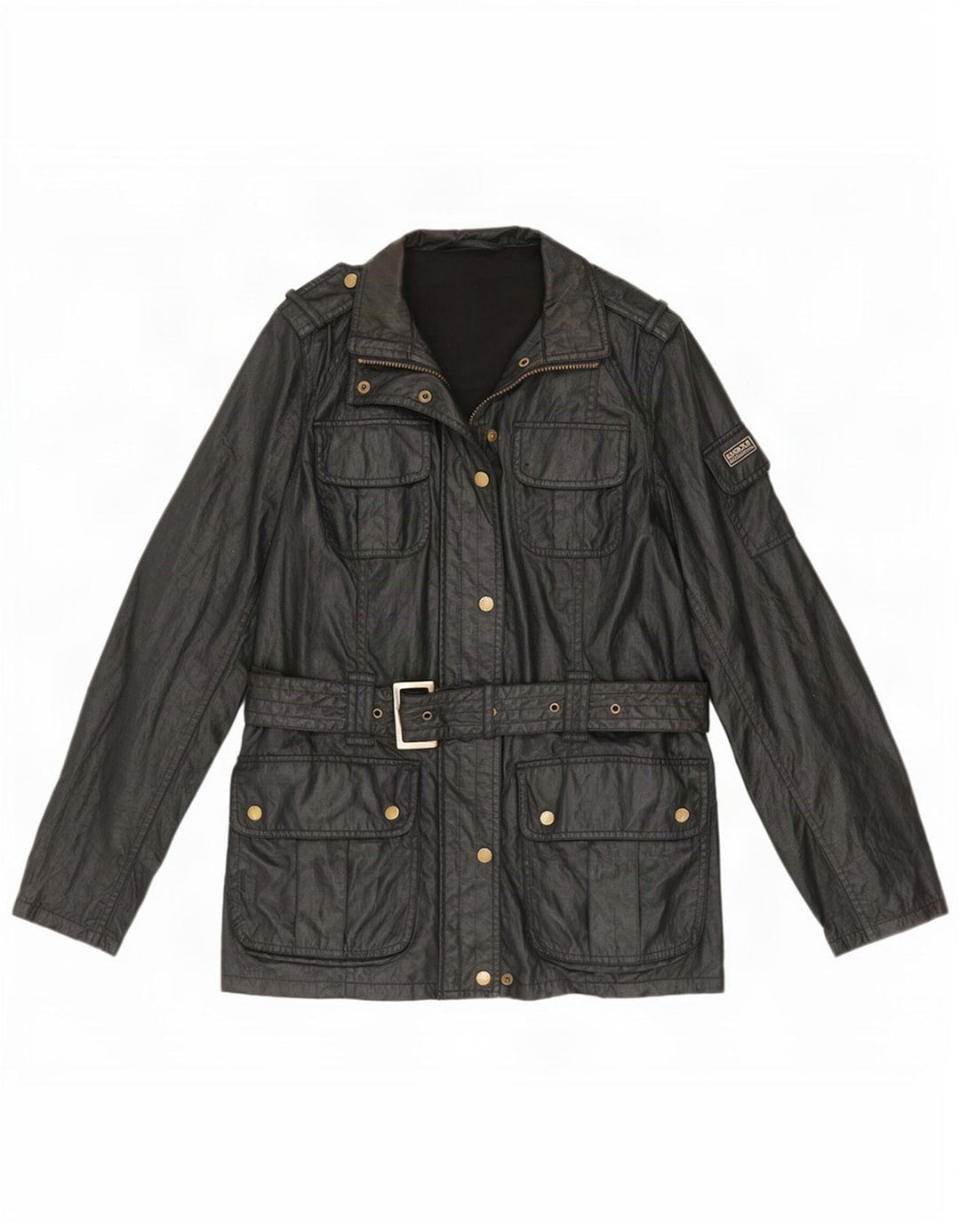 Γυναικείο Στρατιωτικό Μπουφάν Barbour από συνθετικό δέρμα UK 14 μεγάλο μαύρο πολυεστέρα