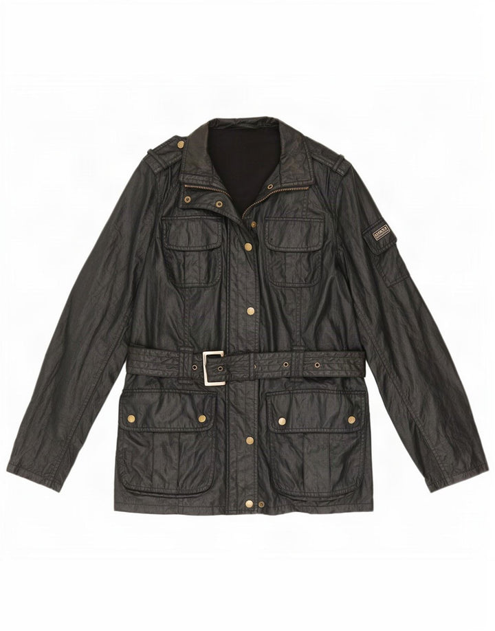 Γυναικείο Στρατιωτικό Μπουφάν Barbour από συνθετικό δέρμα UK 14 μεγάλο μαύρο πολυεστέρα