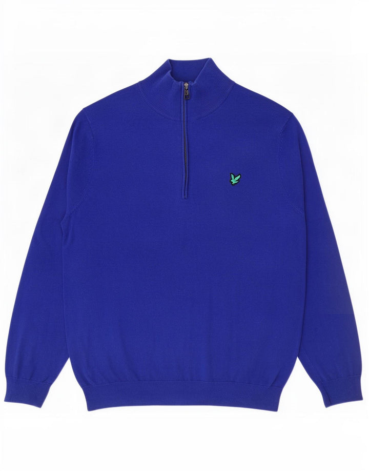 Ανδρικό πουλόβερ με φερμουάρ Lyle & Scott, μεγάλο μπλε βαμβακερό