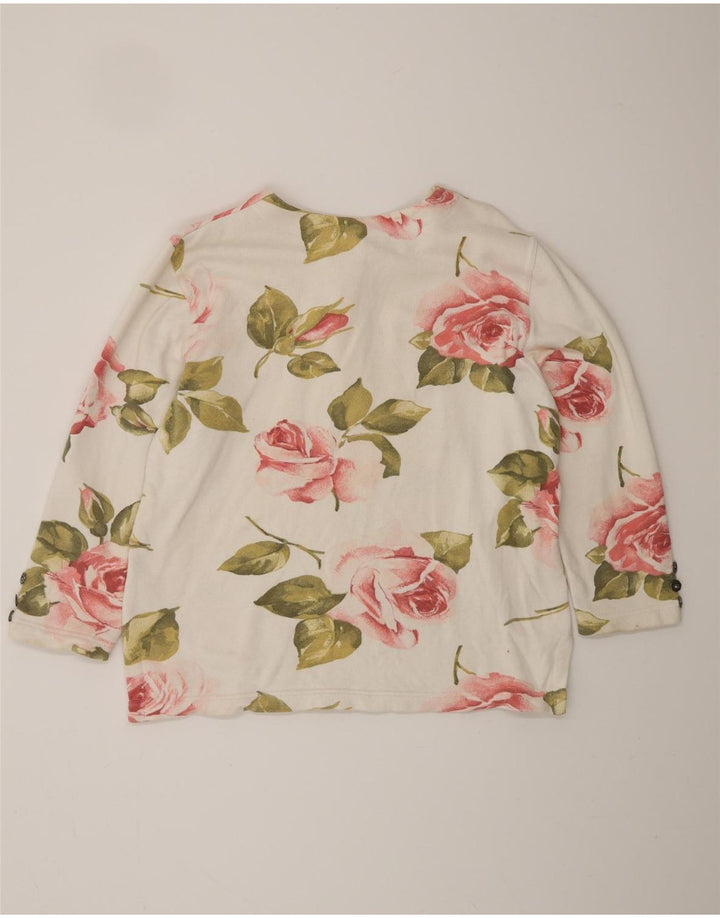 VINTAGE Γυναικείο τοπ μακρυμάνικο UK 16 Large Off White Floral βαμβακερό