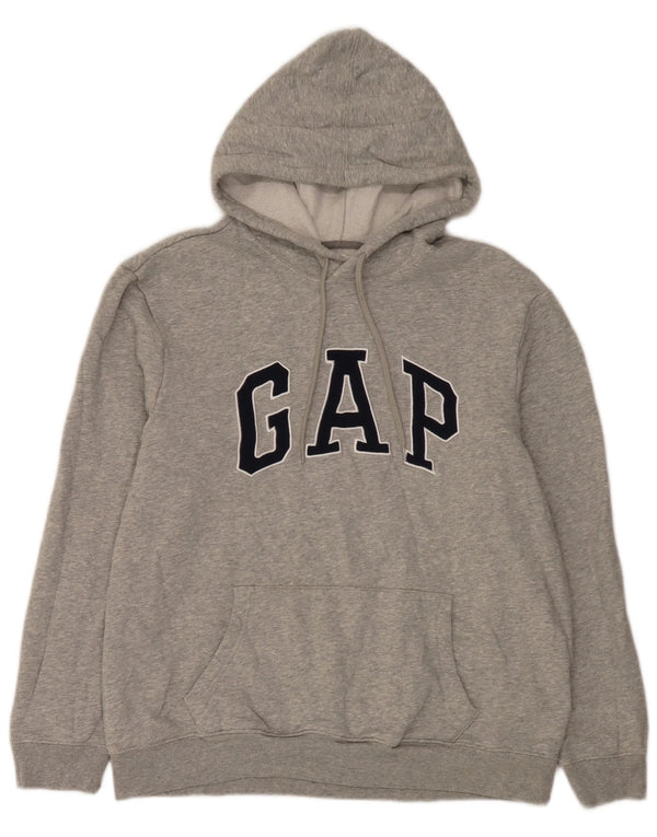 Γυναικείο Gap Graphic Hoodie Jumper UK 16 Large Grey Flecked Cotton