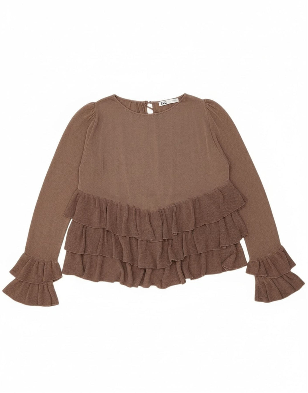 Zara γυναικεία μακρυμάνικη μπλούζα τοπ UK 10 Small Brown Colourblock