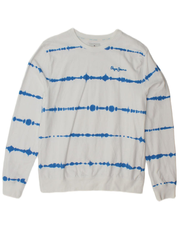 PEPE JEANS Boys Sweatshirt Jumper 15-16 Years Medium White Striped Cotton