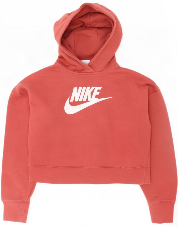Nike Girls Crop Graphic Hoodie Jumper 12-13 ετών Μεγάλο ροζ βαμβακερό