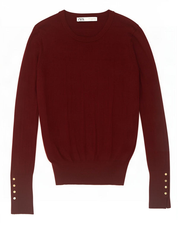 Zara Γυναικείο πουλόβερ με λαιμόκοψη UK 10 Small Burgundy