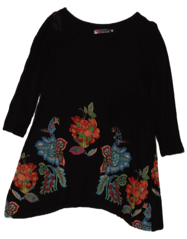Desigual Γυναικείο μακρυμάνικο τοπ UK 12 Medium Black Floral Bohemian