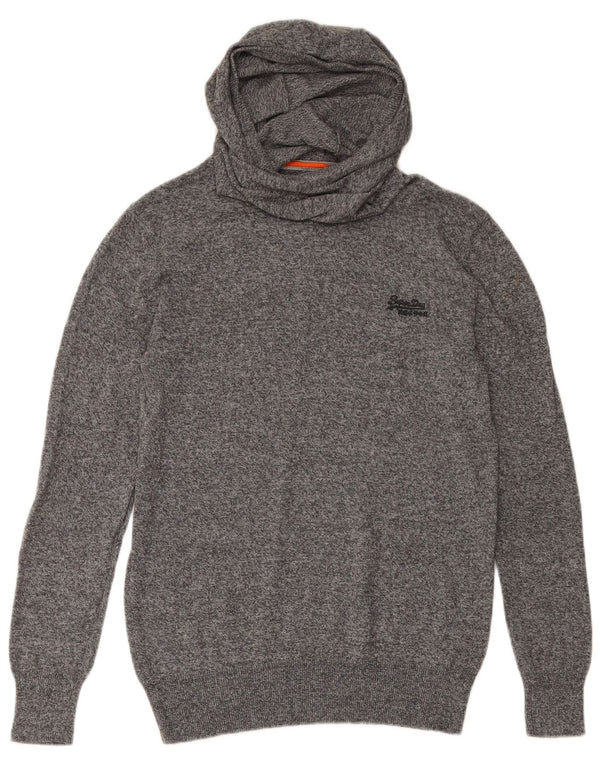 SUPERDRY Mens Hooded Jumper Sweater Medium Grey Cotton