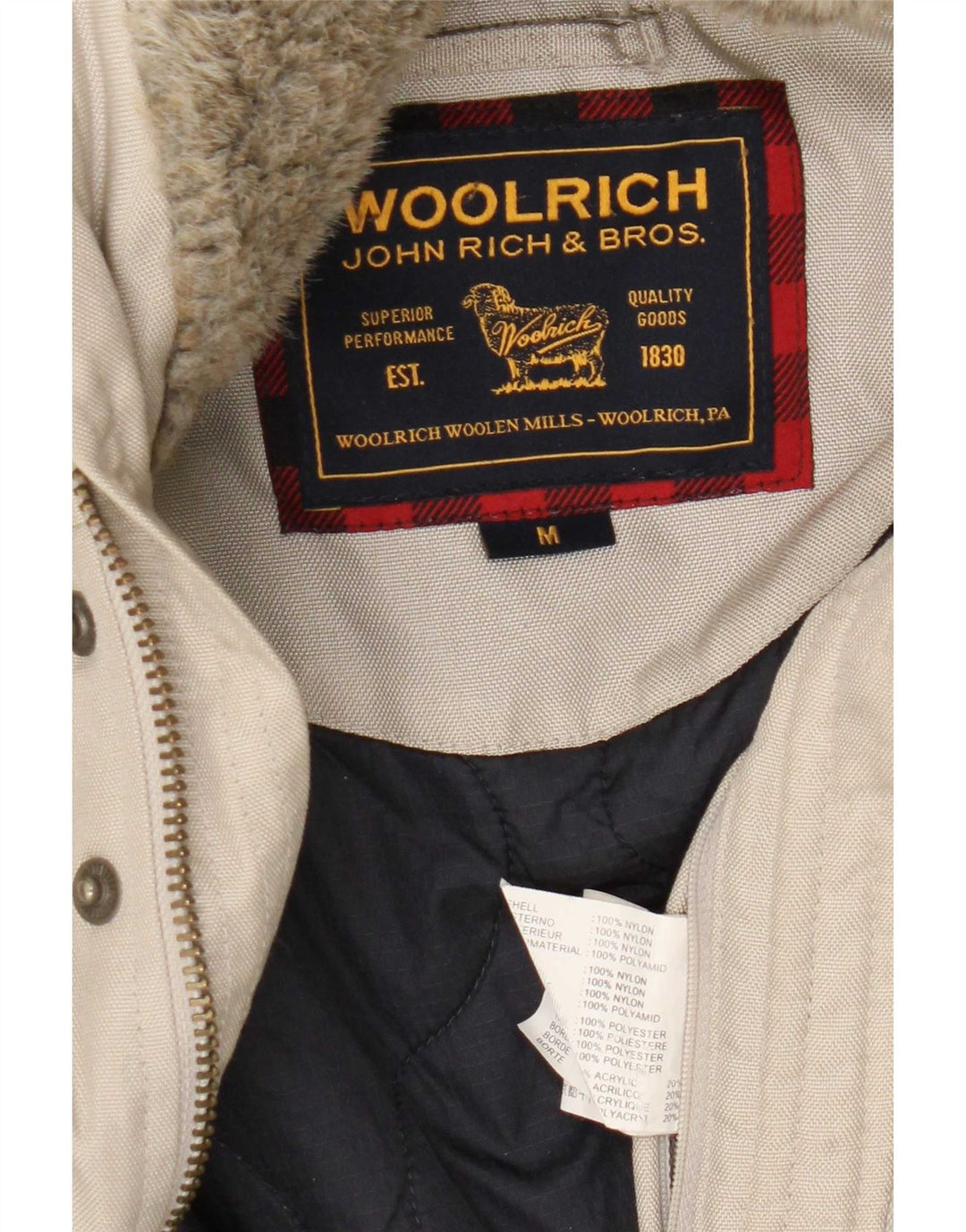 Woolrich Ανδρικό Bomber Jacket με κουκούλα UK 38 Medium Beige Nylon