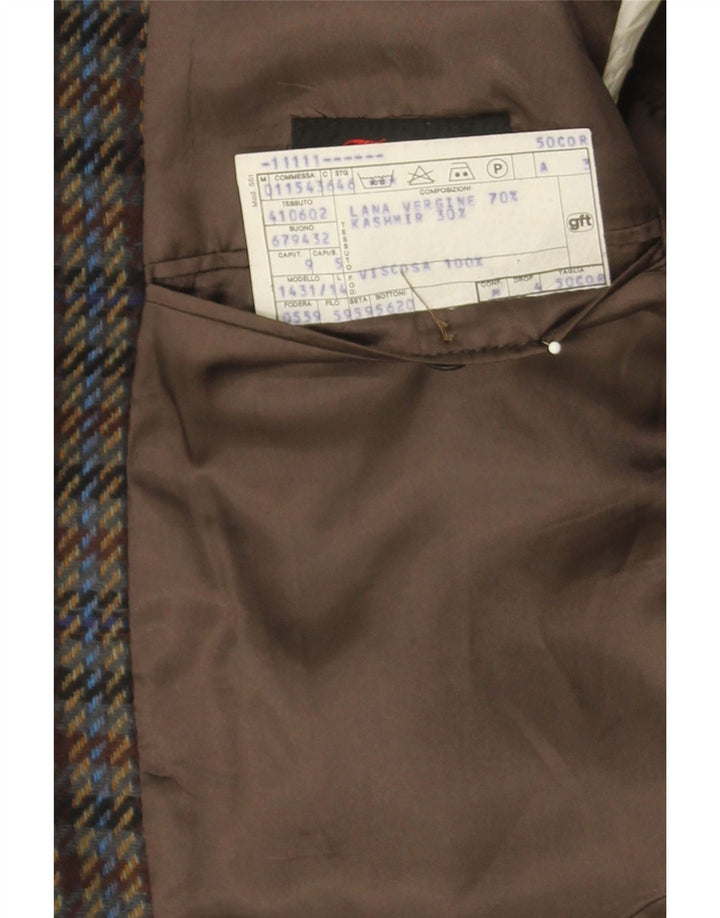 FACIS Mens 2 Button Blazer Jacket IT 50 Large Grey Check Virgin Wool Vintage Facis and Second-Hand Facis from Messina Hembry 