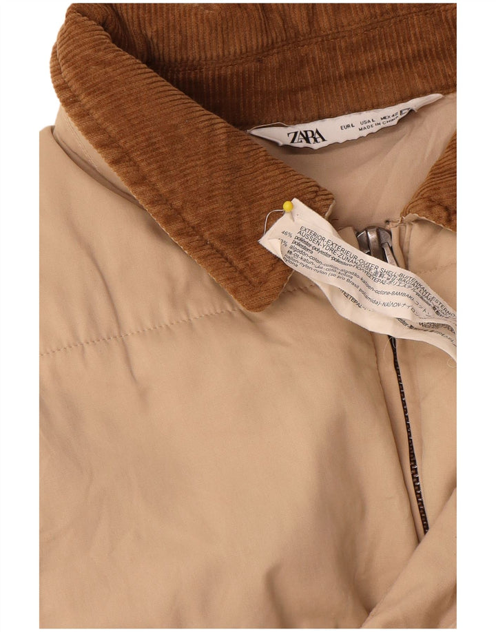 Zara Ανδρικό Bomber Jacket UK 40 Large Beige Colourblock Polyester