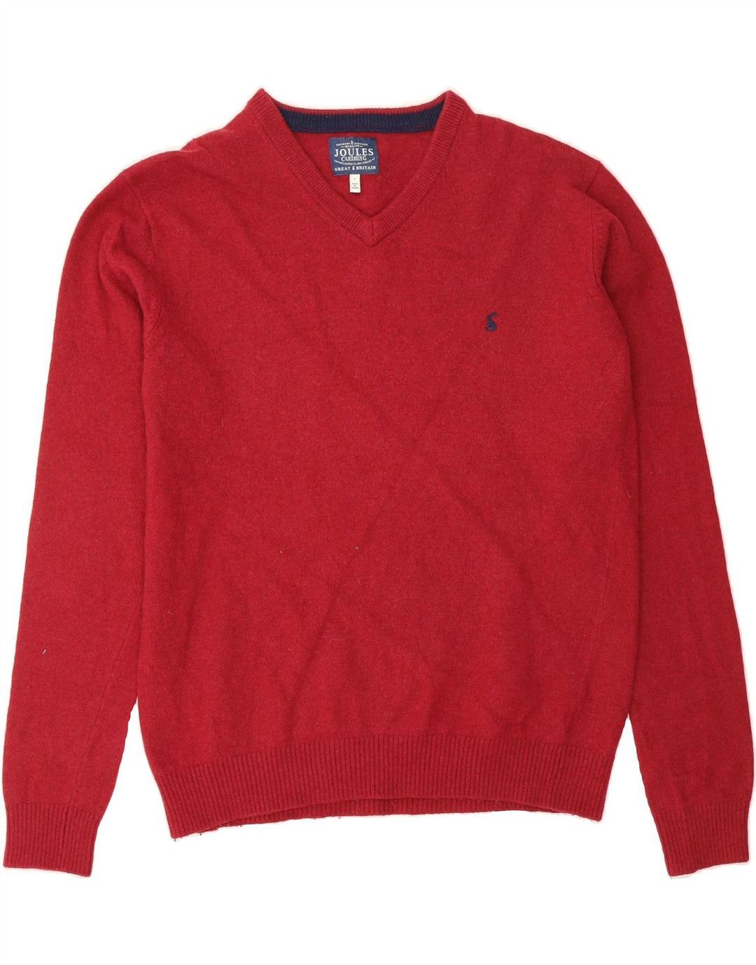 JOULES Mens V-Neck Jumper Sweater Large Red Wool Vintage Joules and Second-Hand Joules from Messina Hembry 