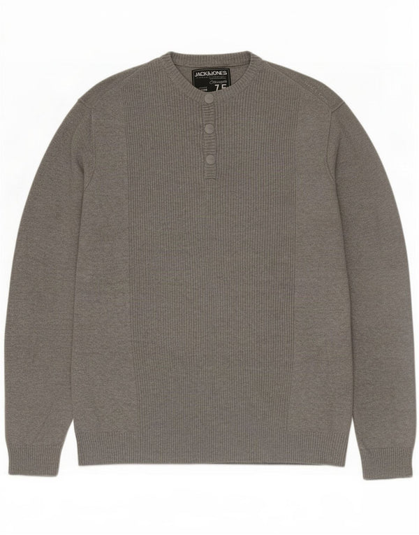 Jack & Jones Ανδρικό πουλόβερ με κουμπιά λαιμόκοψη XL γκρι