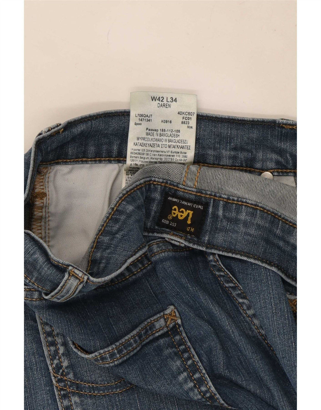 Lee Mens Daren Straight Jeans W42 L34 Blue Cotton