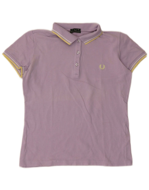 Fred Perry γυναικείο μπλουζάκι πόλο UK 12 μεσαίο μωβ ριγέ βαμβακερό