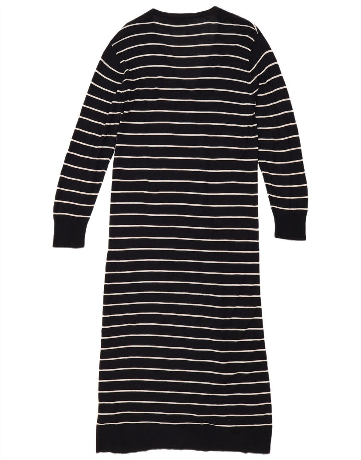 Zara γυναικείο πουλόβερ ζακέτα Longline UK 14 μέτριο μαύρο ριγέ βισκόζη